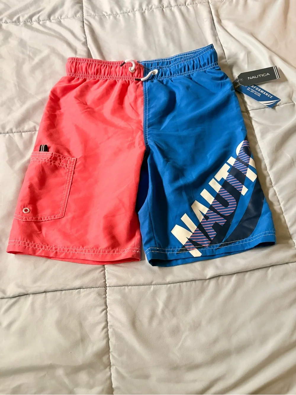 Nautica Coral and Blue Colorblock Boys' Swim Shorts